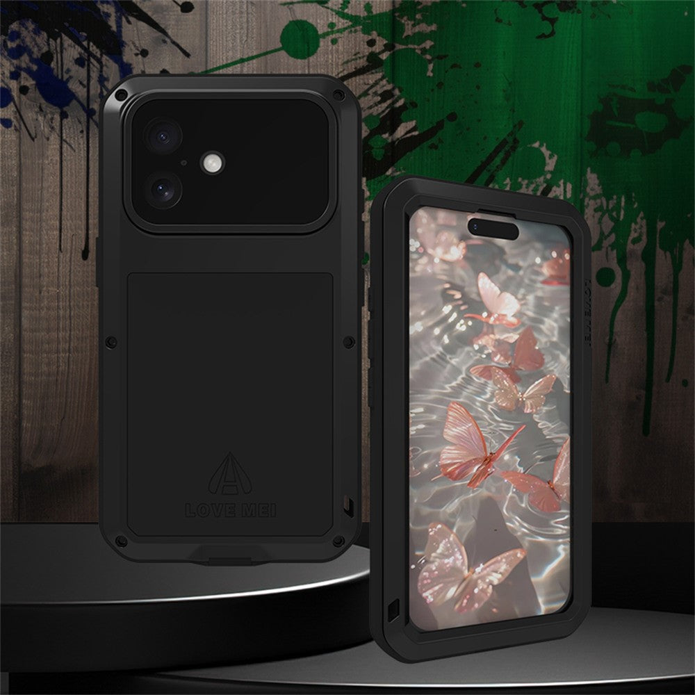 LOVE MEI For iPhone 17 Case Tempered Glass Screen Protector Metal + Silicone Phone Cover