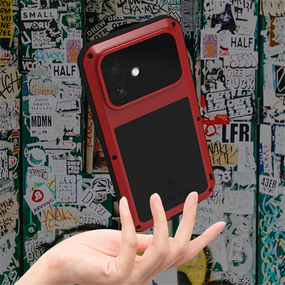 LOVE MEI For iPhone 17 Case Tempered Glass Screen Protector Metal + Silicone Phone Cover