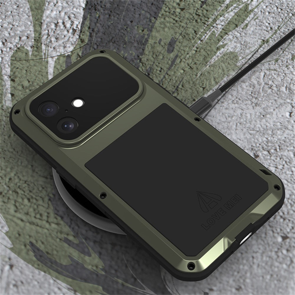 LOVE MEI For iPhone 17 Case Tempered Glass Screen Protector Metal + Silicone Phone Cover
