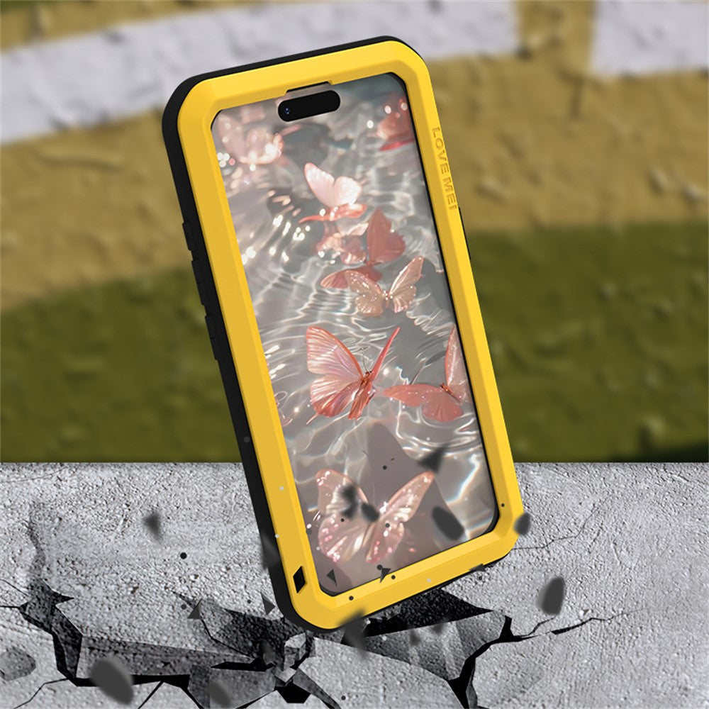 LOVE MEI For iPhone 17 Case Tempered Glass Screen Protector Metal + Silicone Phone Cover