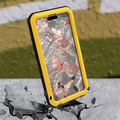 LOVE MEI For iPhone 17 Case Tempered Glass Screen Protector Metal + Silicone Phone Cover