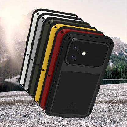 LOVE MEI For iPhone 17 Case Tempered Glass Screen Protector Metal + Silicone Phone Cover