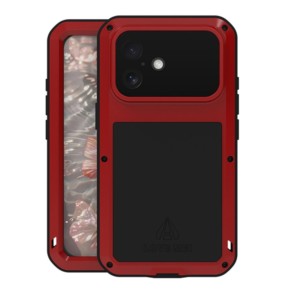 LOVE MEI For iPhone 17 Case Tempered Glass Screen Protector Metal + Silicone Phone Cover
