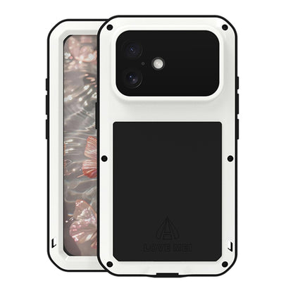 LOVE MEI For iPhone 17 Case Tempered Glass Screen Protector Metal + Silicone Phone Cover