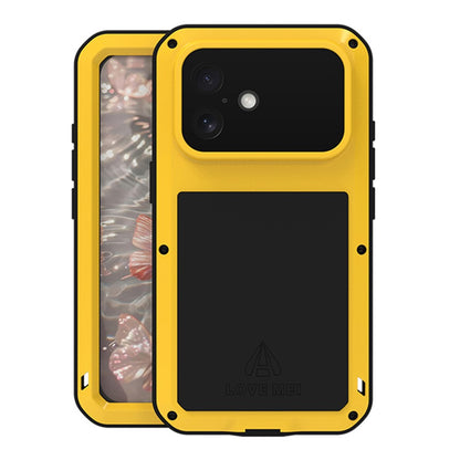 LOVE MEI For iPhone 17 Case Tempered Glass Screen Protector Metal + Silicone Phone Cover