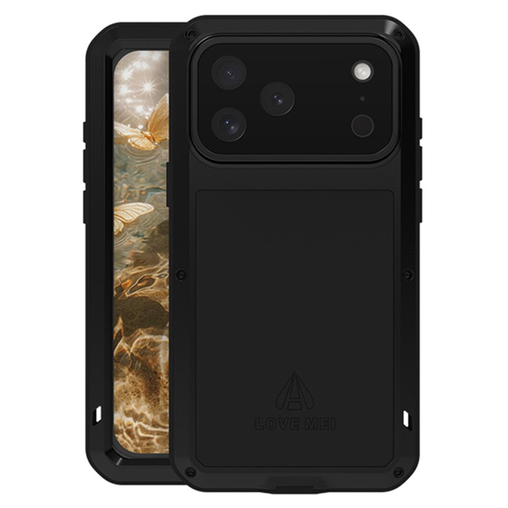 LOVE MEI For iPhone 17 Pro Max Case Tempered Glass Screen Protector Metal + Silicone Phone Cover