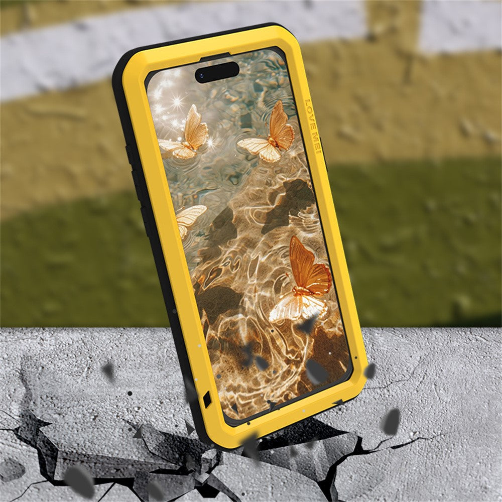 LOVE MEI For iPhone 17 Pro Max Case Tempered Glass Screen Protector Metal + Silicone Phone Cover
