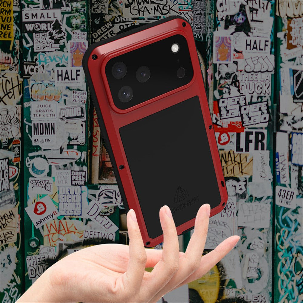 LOVE MEI For iPhone 17 Pro Max Case Tempered Glass Screen Protector Metal + Silicone Phone Cover