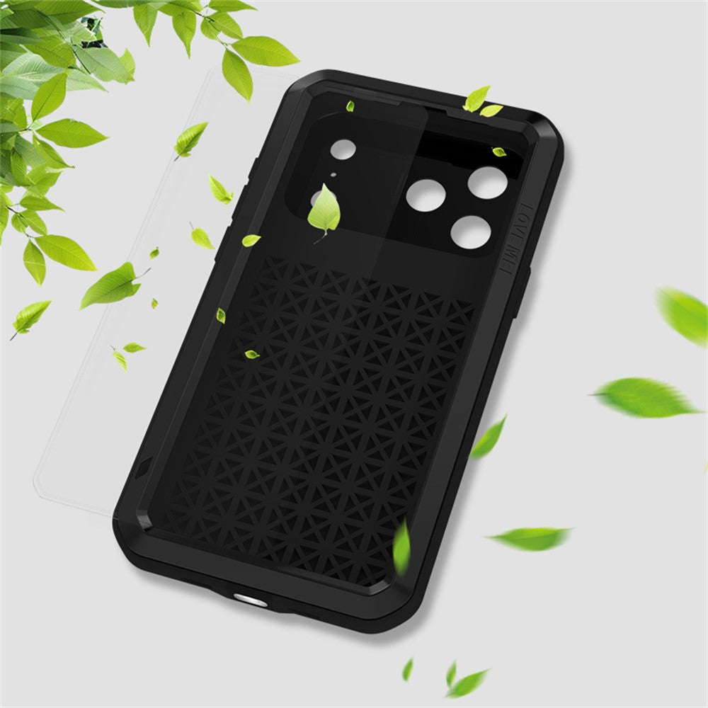 LOVE MEI For iPhone 17 Pro Max Case Tempered Glass Screen Protector Metal + Silicone Phone Cover