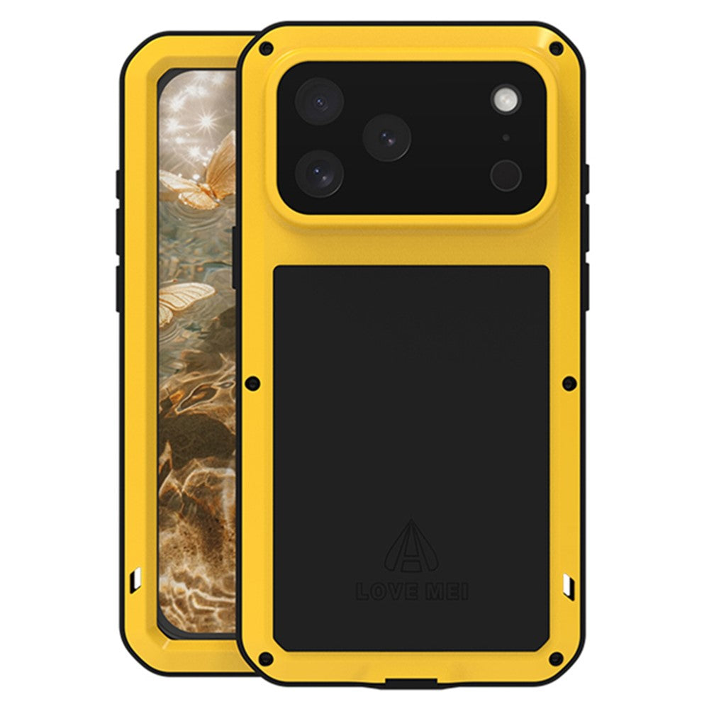 LOVE MEI For iPhone 17 Pro Max Case Tempered Glass Screen Protector Metal + Silicone Phone Cover