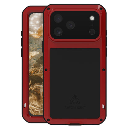 LOVE MEI For iPhone 17 Pro Max Case Tempered Glass Screen Protector Metal + Silicone Phone Cover