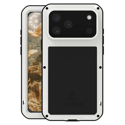 LOVE MEI For iPhone 17 Pro Max Case Tempered Glass Screen Protector Metal + Silicone Phone Cover
