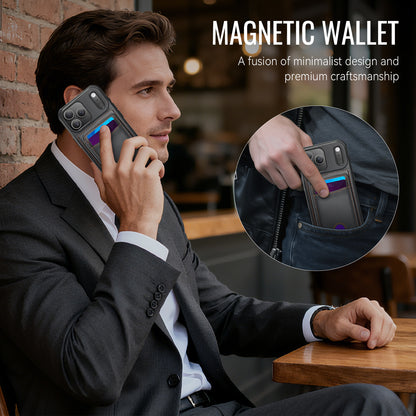 JEEHOOD J10 For iPhone 17 Pro Case with Detachable Card Holder Kickstand Compatible with MagSafe Leather Back Phone Cover