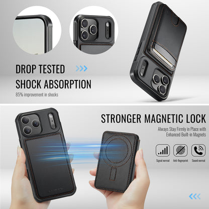 JEEHOOD J10 For iPhone 17 Pro Case with Detachable Card Holder Kickstand Compatible with MagSafe Leather Back Phone Cover