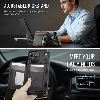 JEEHOOD J10 For iPhone 17 Pro Case with Detachable Card Holder Kickstand Compatible with MagSafe Leather Back Phone Cover