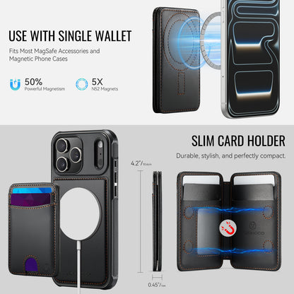 JEEHOOD J10 For iPhone 17 Pro Case with Detachable Card Holder Kickstand Compatible with MagSafe Leather Back Phone Cover