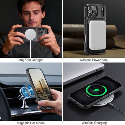 JEEHOOD J10 For iPhone 17 Pro Case with Detachable Card Holder Kickstand Compatible with MagSafe Leather Back Phone Cover