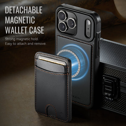 JEEHOOD J10 For iPhone 17 Pro Case with Detachable Card Holder Kickstand Compatible with MagSafe Leather Back Phone Cover