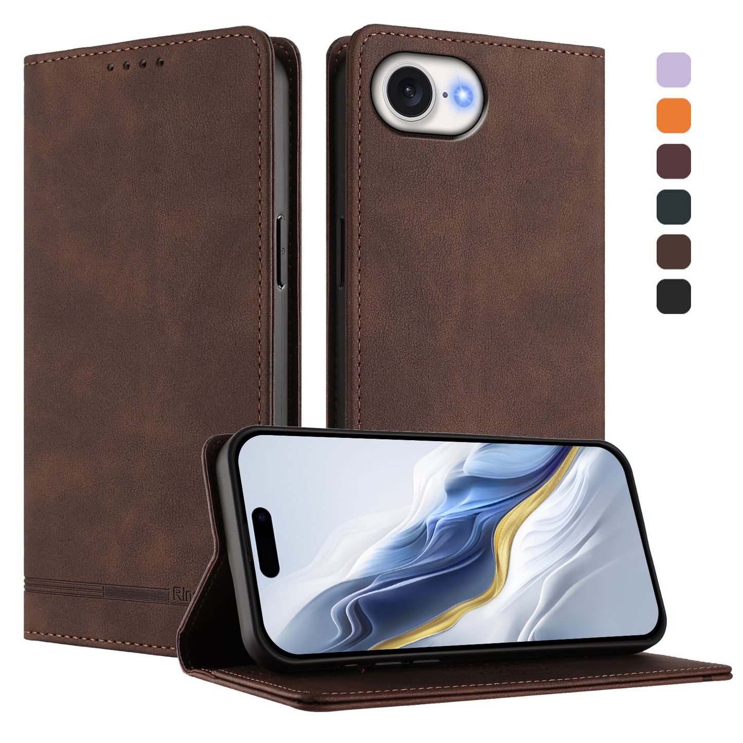 For iPhone 17e / 16e Case RINACASIS RC23 RFID Blocking Wallet Stand PU Leather Phone Cover
