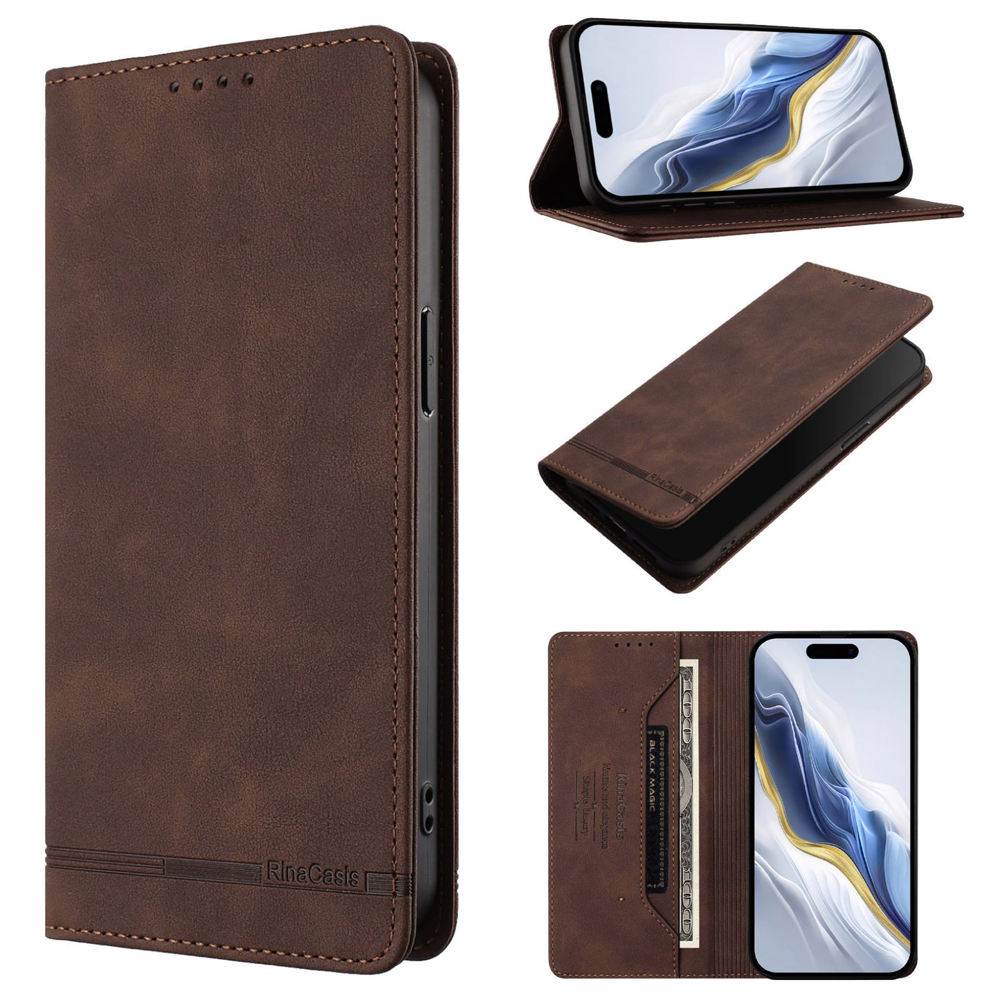 For iPhone 17e / 16e Case RINACASIS RC23 RFID Blocking Wallet Stand PU Leather Phone Cover