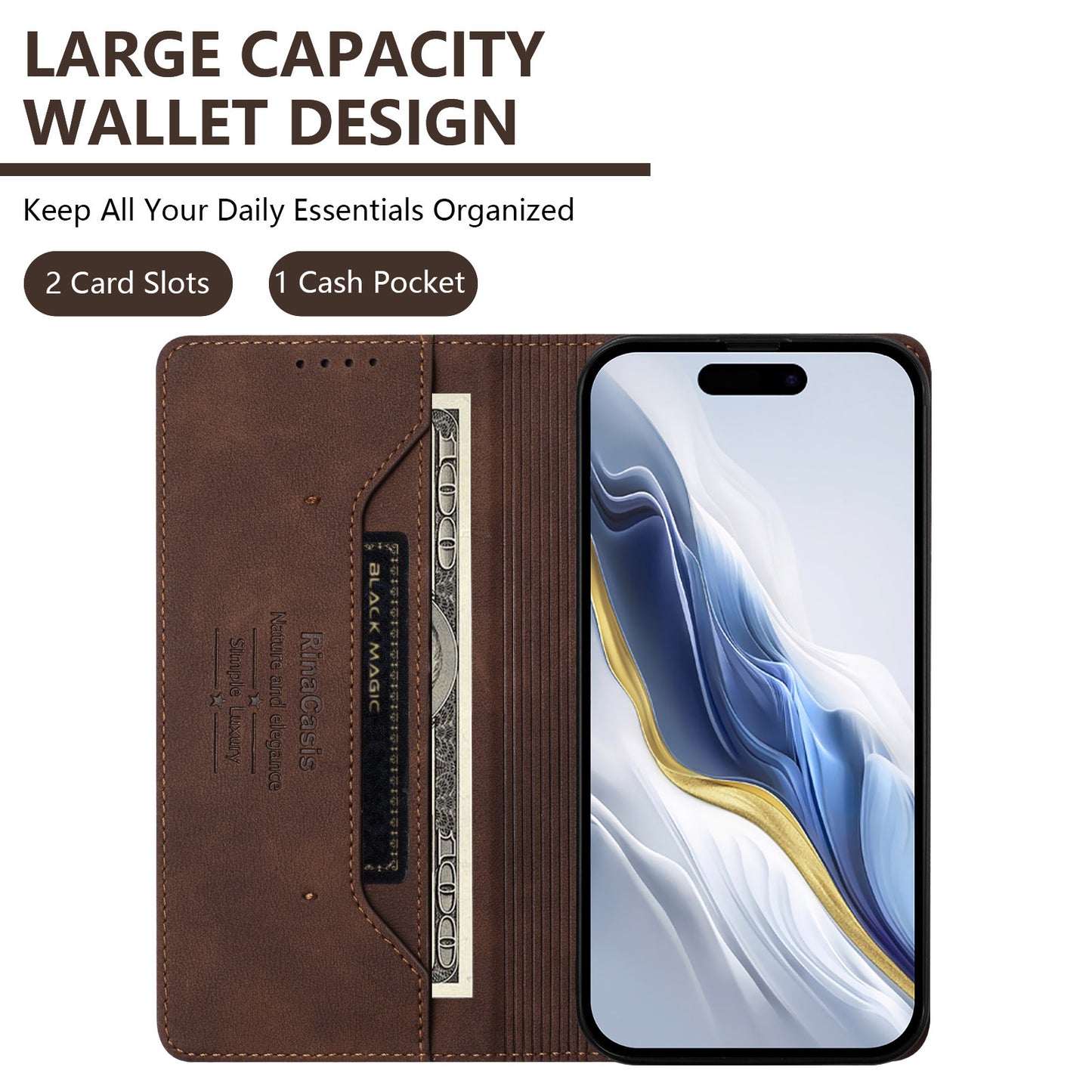 For iPhone 17e / 16e Case RINACASIS RC23 RFID Blocking Wallet Stand PU Leather Phone Cover