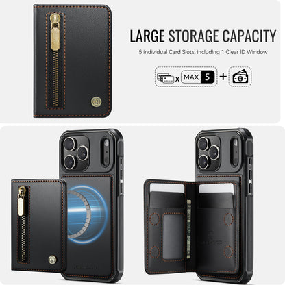 JEEHOOD For iPhone 17 Pro Max Case  J12 Magnetic  Detachable Zipper Wallet Kickstand Leather Back Cover Compatible with MagSafe