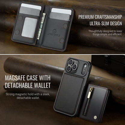 JEEHOOD For iPhone 17 Pro Max Case  J12 Magnetic  Detachable Zipper Wallet Kickstand Leather Back Cover Compatible with MagSafe