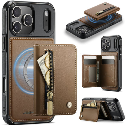 JEEHOOD For iPhone 17 Pro Max Case  J12 Magnetic  Detachable Zipper Wallet Kickstand Leather Back Cover Compatible with MagSafe