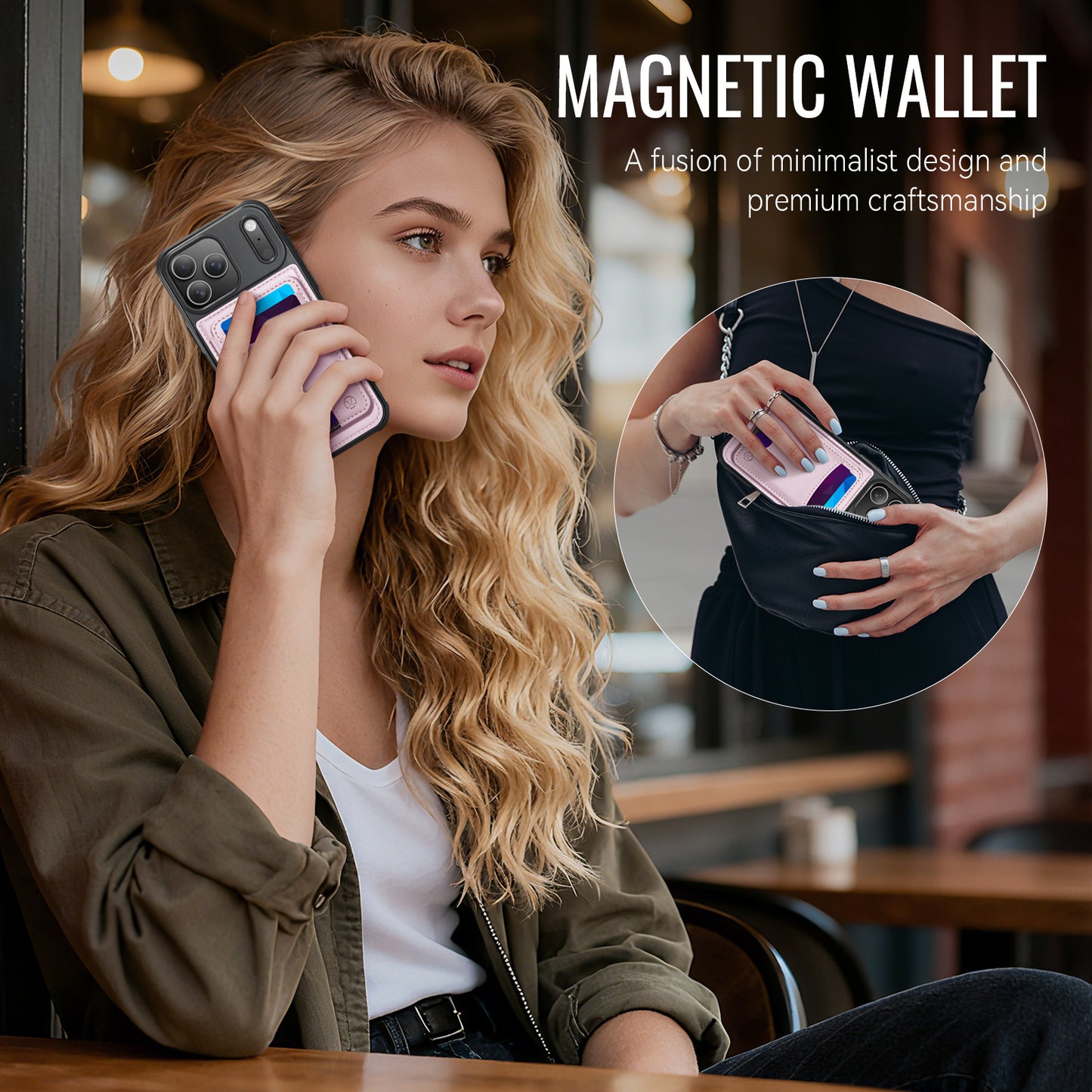 JEEHOOD J10 For iPhone 17 Pro Max Case with Detachable Card Holder Kickstand Compatible with MagSafe Leather Back Phone Cover