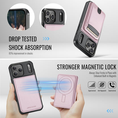 JEEHOOD J10 For iPhone 17 Pro Max Case with Detachable Card Holder Kickstand Compatible with MagSafe Leather Back Phone Cover