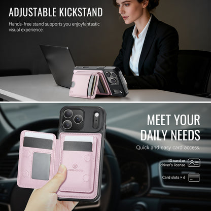 JEEHOOD J10 For iPhone 17 Pro Max Case with Detachable Card Holder Kickstand Compatible with MagSafe Leather Back Phone Cover