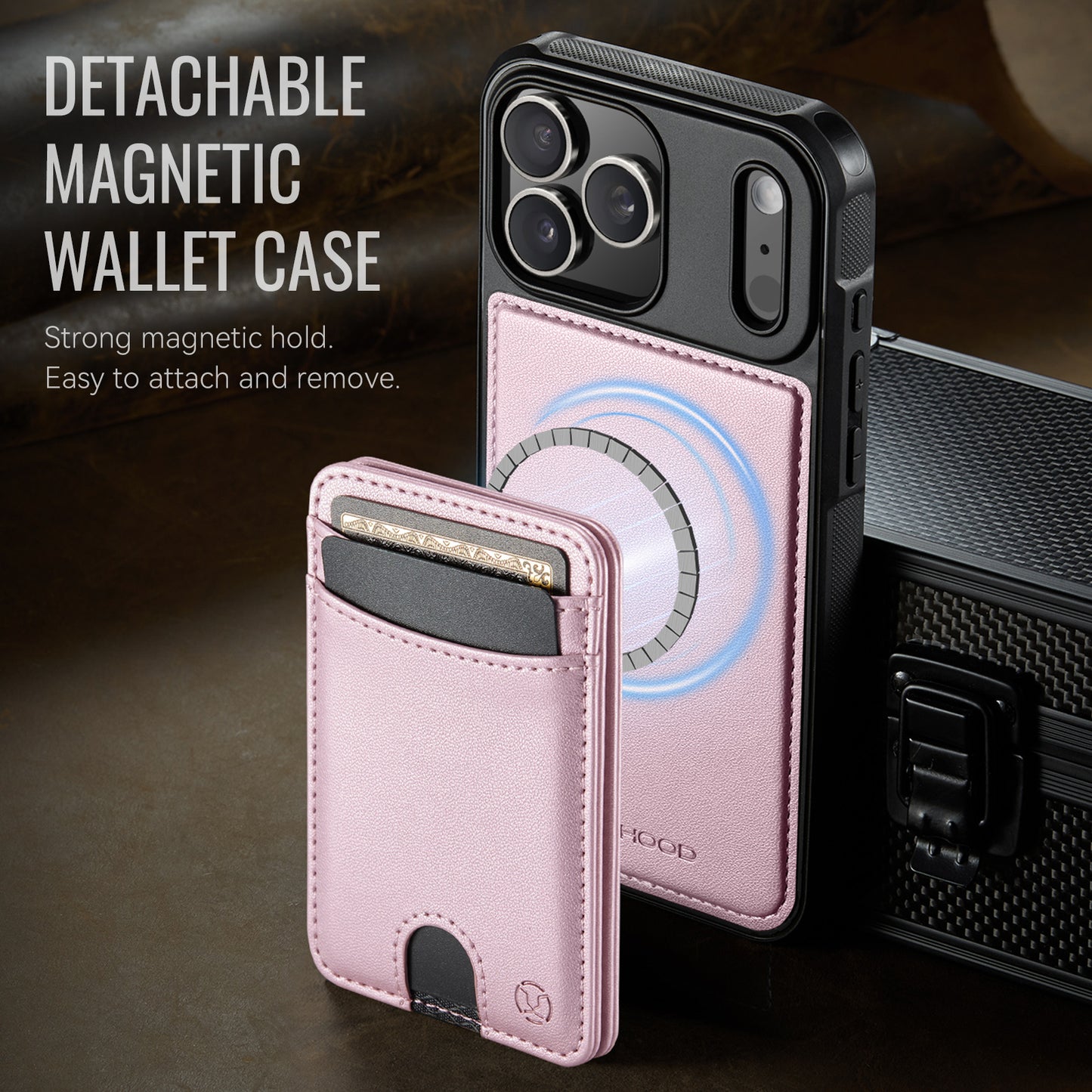 JEEHOOD J10 For iPhone 17 Pro Max Case with Detachable Card Holder Kickstand Compatible with MagSafe Leather Back Phone Cover