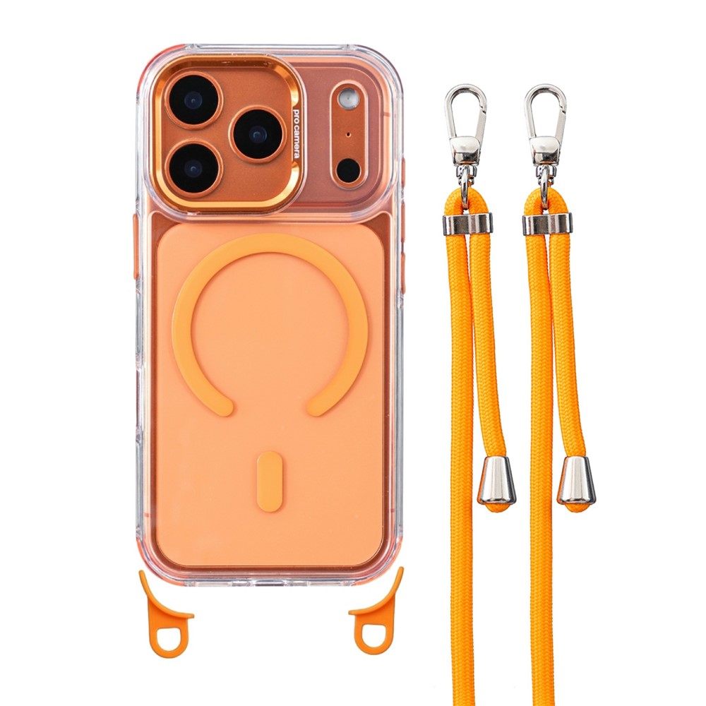 For iPhone 17 Pro Clear Case Compatible with MagSafe Shockproof PC+TPU Phone Cover with Long Lanyard