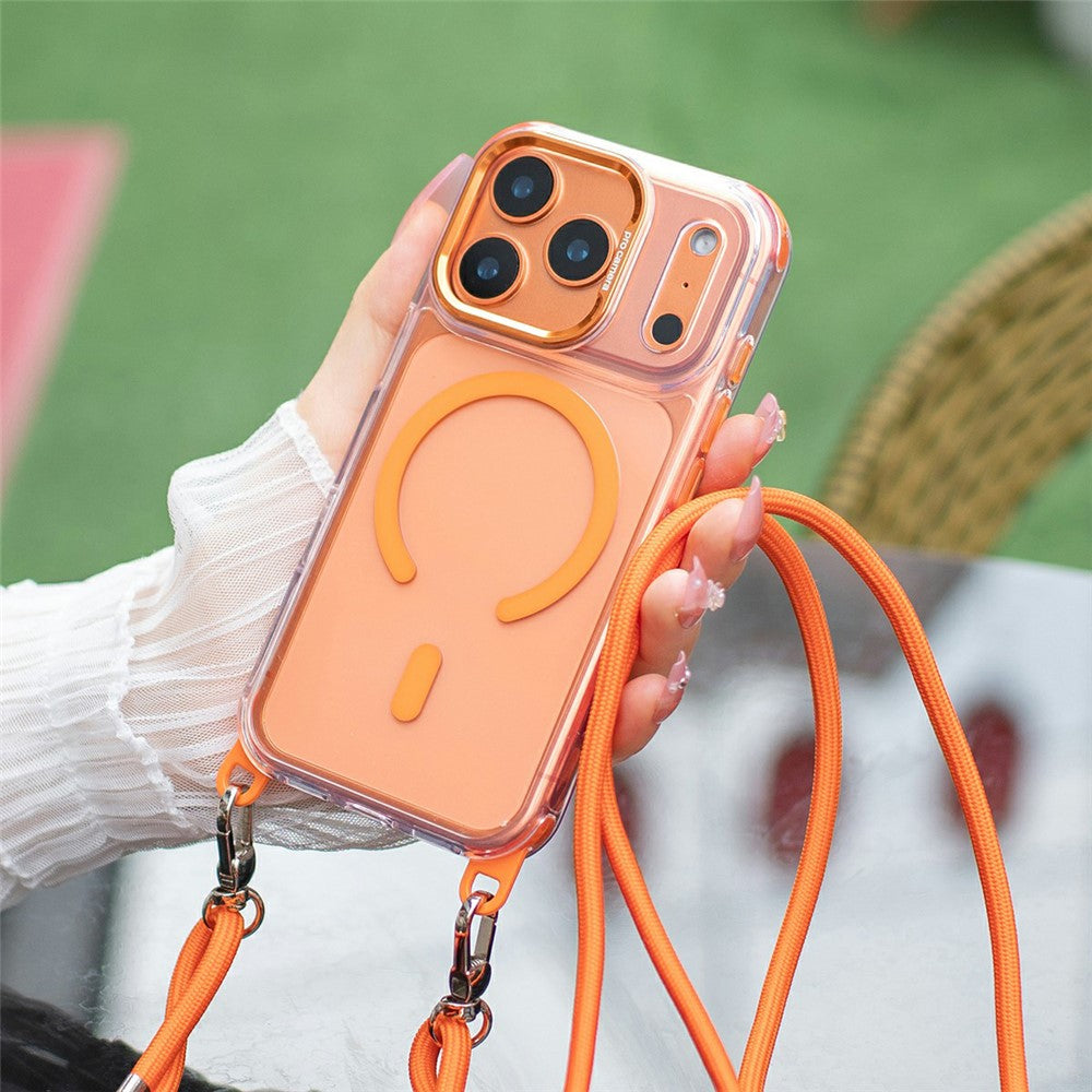 For iPhone 17 Pro Clear Case Compatible with MagSafe Shockproof PC+TPU Phone Cover with Long Lanyard