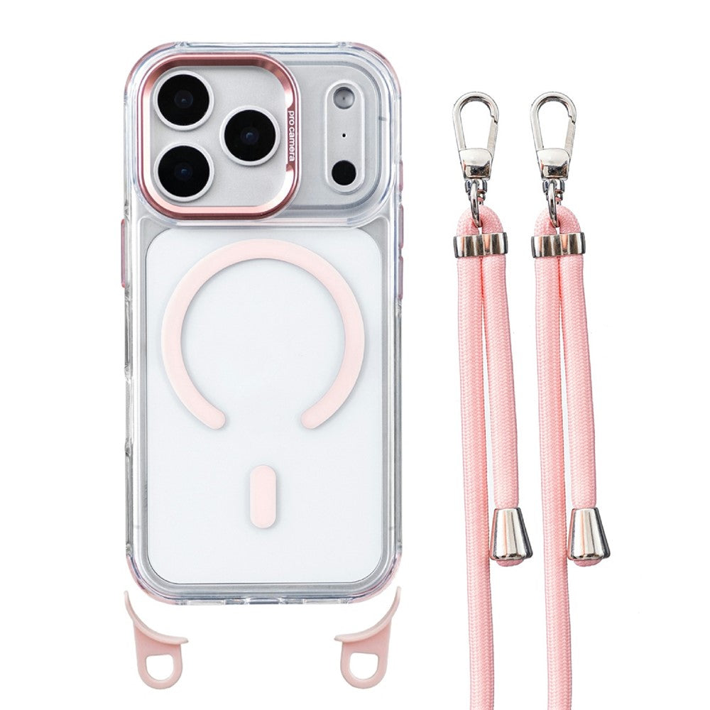 For iPhone 17 Pro Clear Case Compatible with MagSafe Shockproof PC+TPU Phone Cover with Long Lanyard