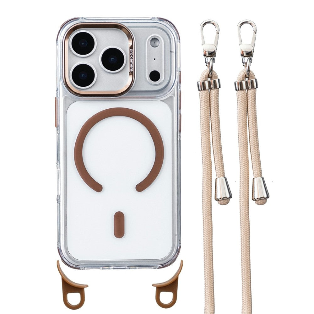 For iPhone 17 Pro Clear Case Compatible with MagSafe Shockproof PC+TPU Phone Cover with Long Lanyard