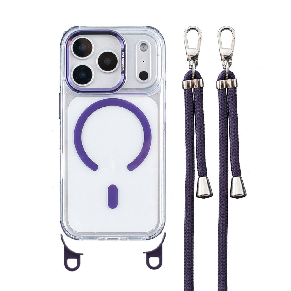 For iPhone 17 Pro Clear Case Compatible with MagSafe Shockproof PC+TPU Phone Cover with Long Lanyard