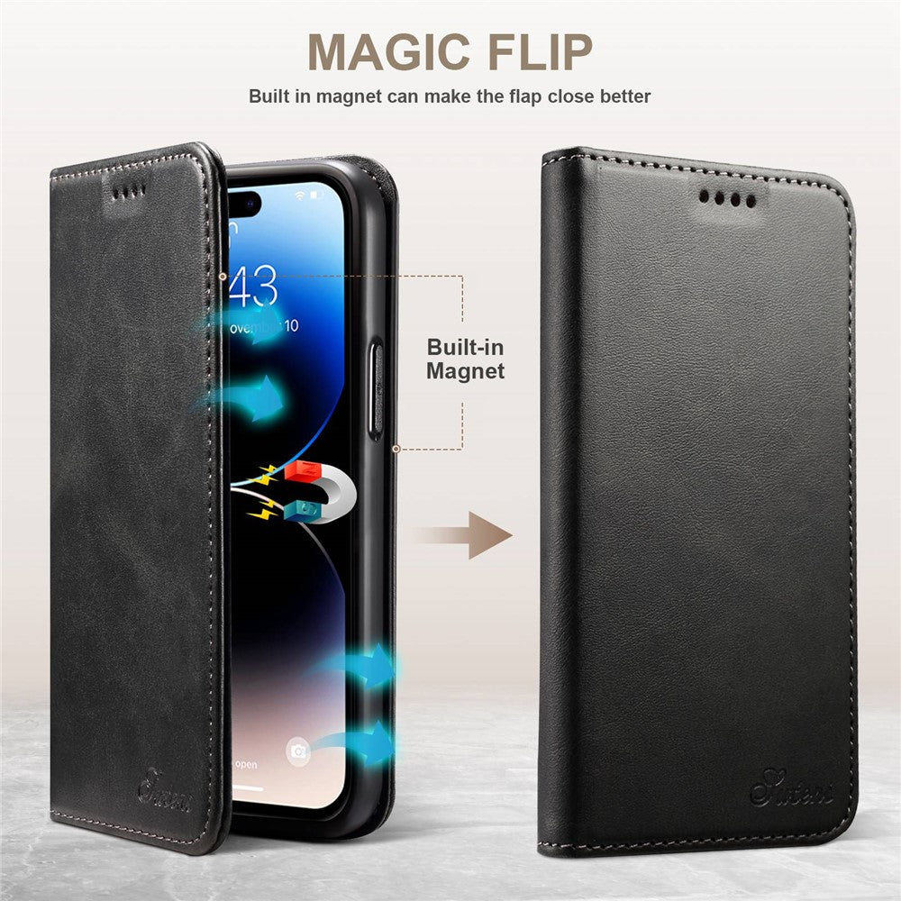 SUTENI Wallet Stand Phone Case for iPhone 14 Pro Max, Anti-scratch PU Leather Magnetic Closure Inner TPU Cover