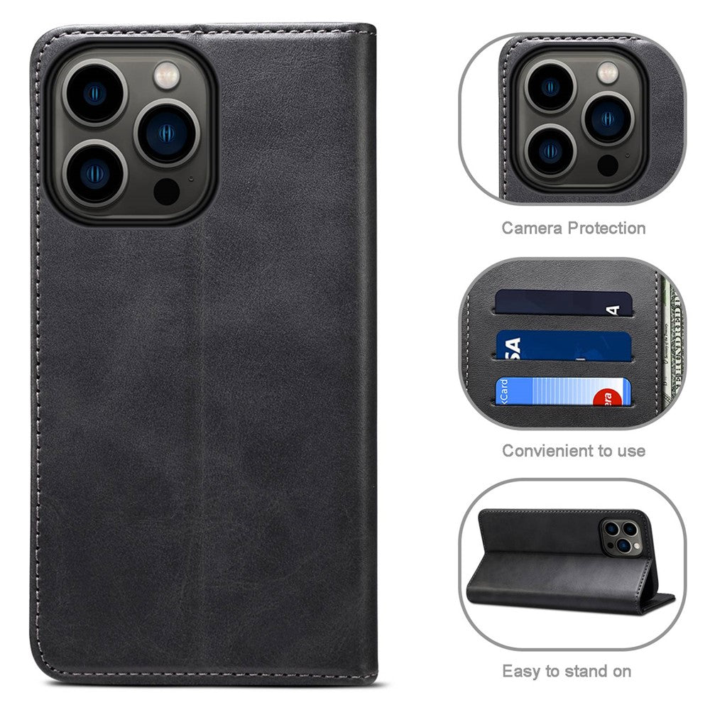 SUTENI Wallet Stand Phone Case for iPhone 14 Pro Max, Anti-scratch PU Leather Magnetic Closure Inner TPU Cover