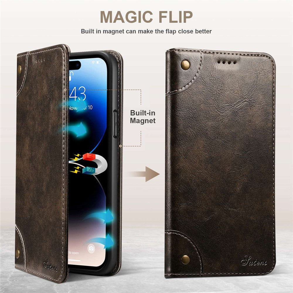 SUTENI For iPhone 14 Pro Max PU Leather Magnetic Auto Closing Stand Case Folio Flip Phone Wallet Cover