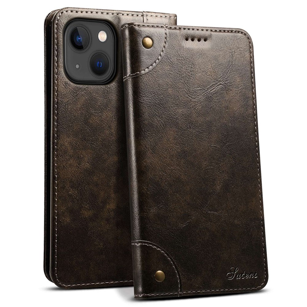SUTENI For iPhone 14 Plus Anti-scratch Phone Stand Case PU Leather + TPU Wallet Magnetic Auto-absorbed Phone Cover