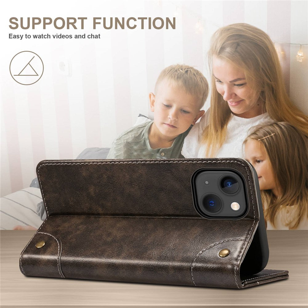 SUTENI For iPhone 14 Plus Anti-scratch Phone Stand Case PU Leather + TPU Wallet Magnetic Auto-absorbed Phone Cover