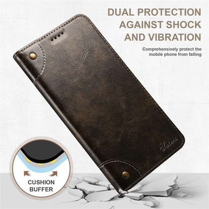 SUTENI For iPhone 14 Plus Anti-scratch Phone Stand Case PU Leather + TPU Wallet Magnetic Auto-absorbed Phone Cover