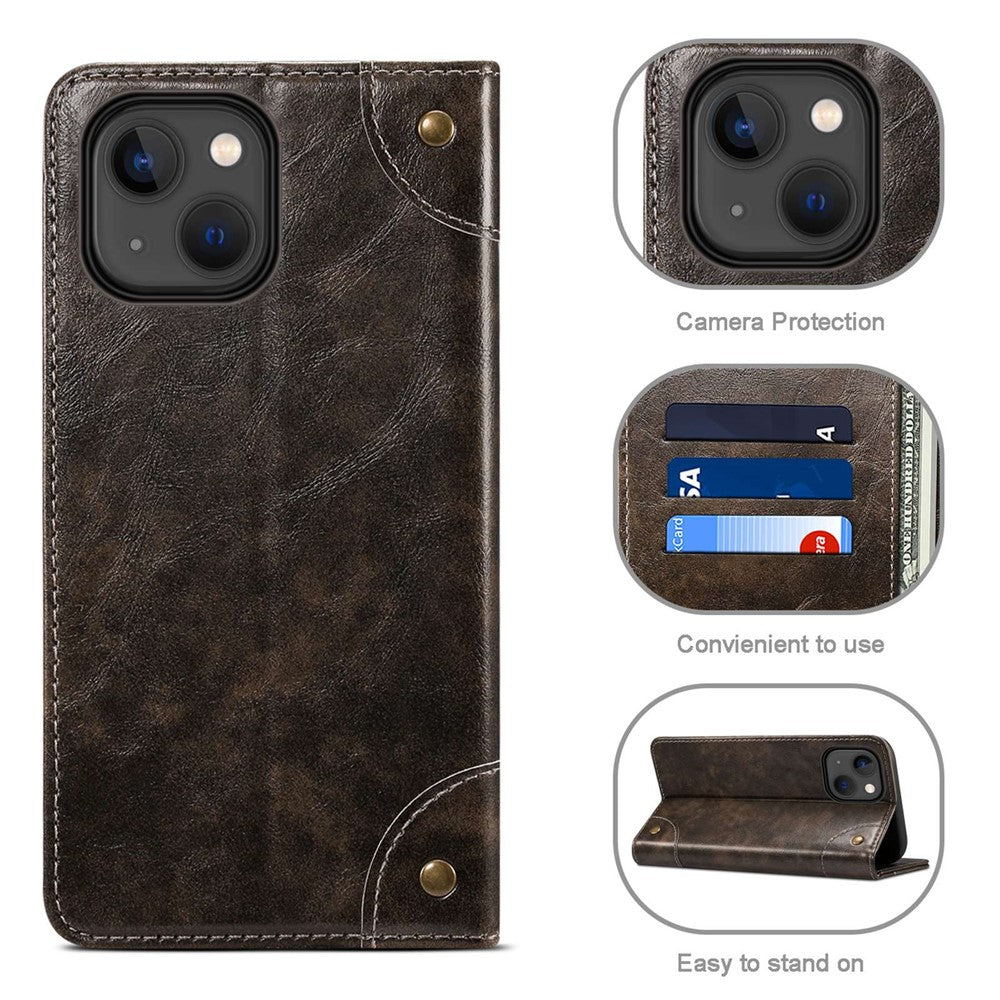 SUTENI For iPhone 14 Plus Anti-scratch Phone Stand Case PU Leather + TPU Wallet Magnetic Auto-absorbed Phone Cover
