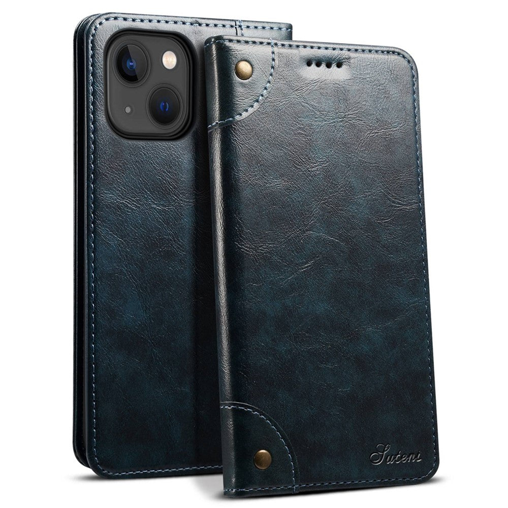 SUTENI For iPhone 14 Plus Anti-scratch Phone Stand Case PU Leather + TPU Wallet Magnetic Auto-absorbed Phone Cover
