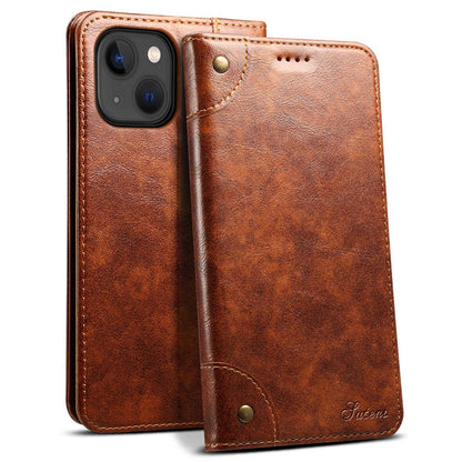 SUTENI For iPhone 14 Plus Anti-scratch Phone Stand Case PU Leather + TPU Wallet Magnetic Auto-absorbed Phone Cover
