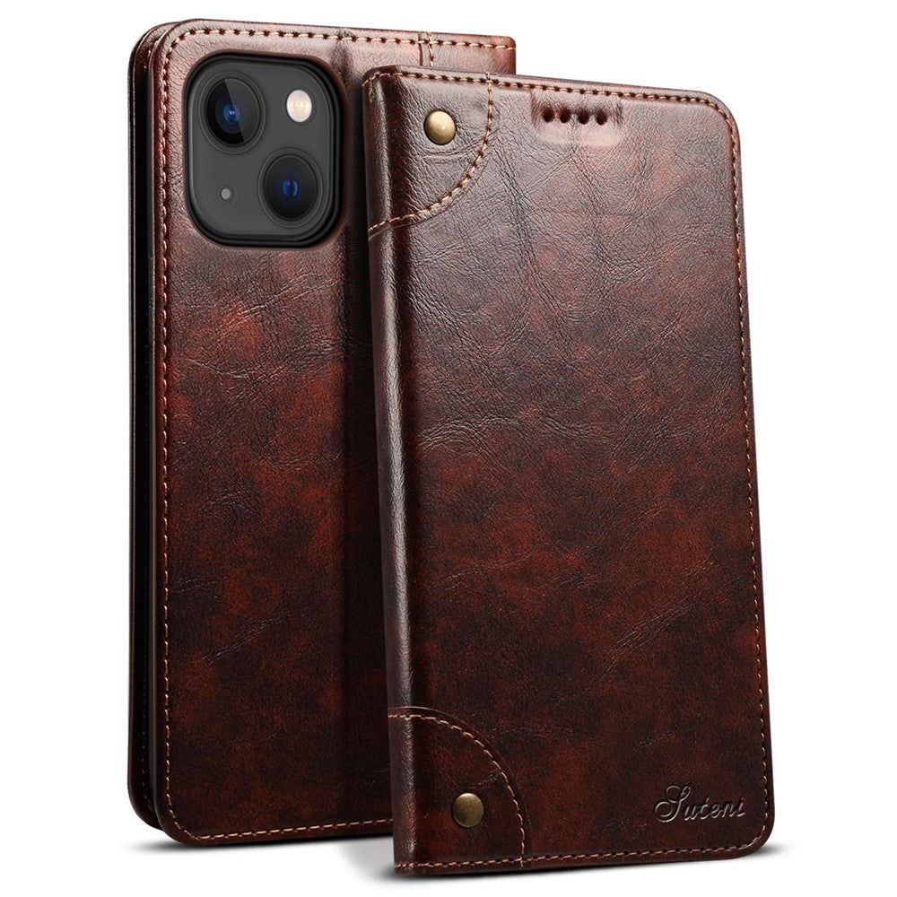SUTENI For iPhone 14 Plus Anti-scratch Phone Stand Case PU Leather + TPU Wallet Magnetic Auto-absorbed Phone Cover