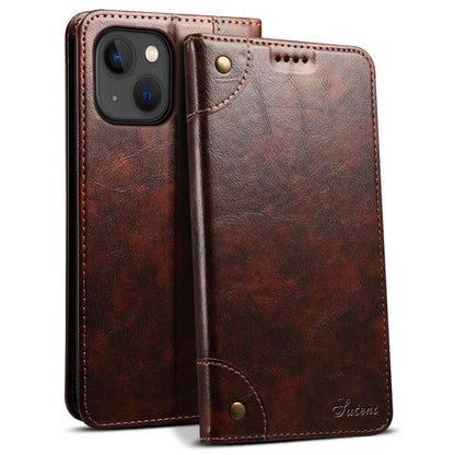 SUTENI For iPhone 14 Plus Anti-scratch Phone Stand Case PU Leather + TPU Wallet Magnetic Auto-absorbed Phone Cover