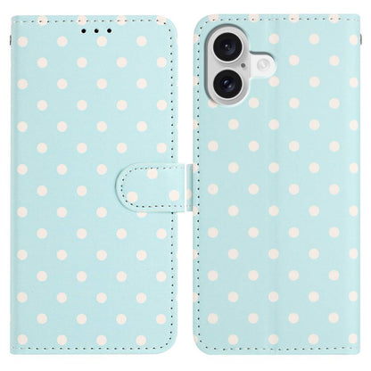 For iPhone 16 Leather Case Polka Dot Pattern Wallet Stand Folio Phone Cover