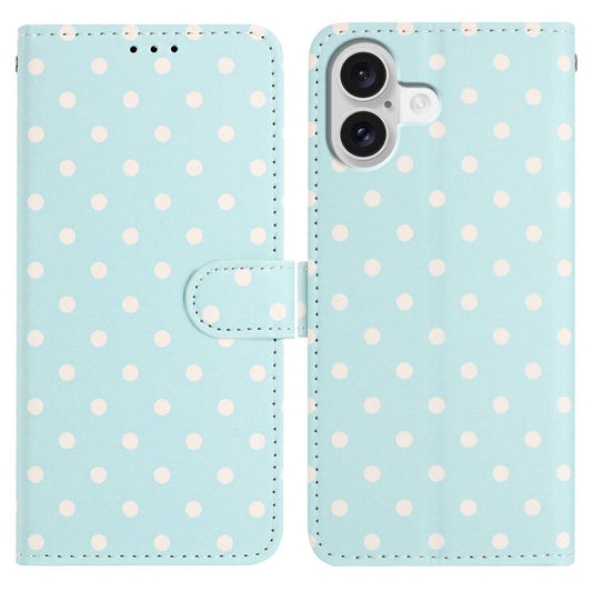 For iPhone 16 Leather Case Polka Dot Pattern Wallet Stand Folio Phone Cover